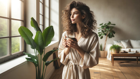 Morning routine for women — peaceful morning with coffee by the window