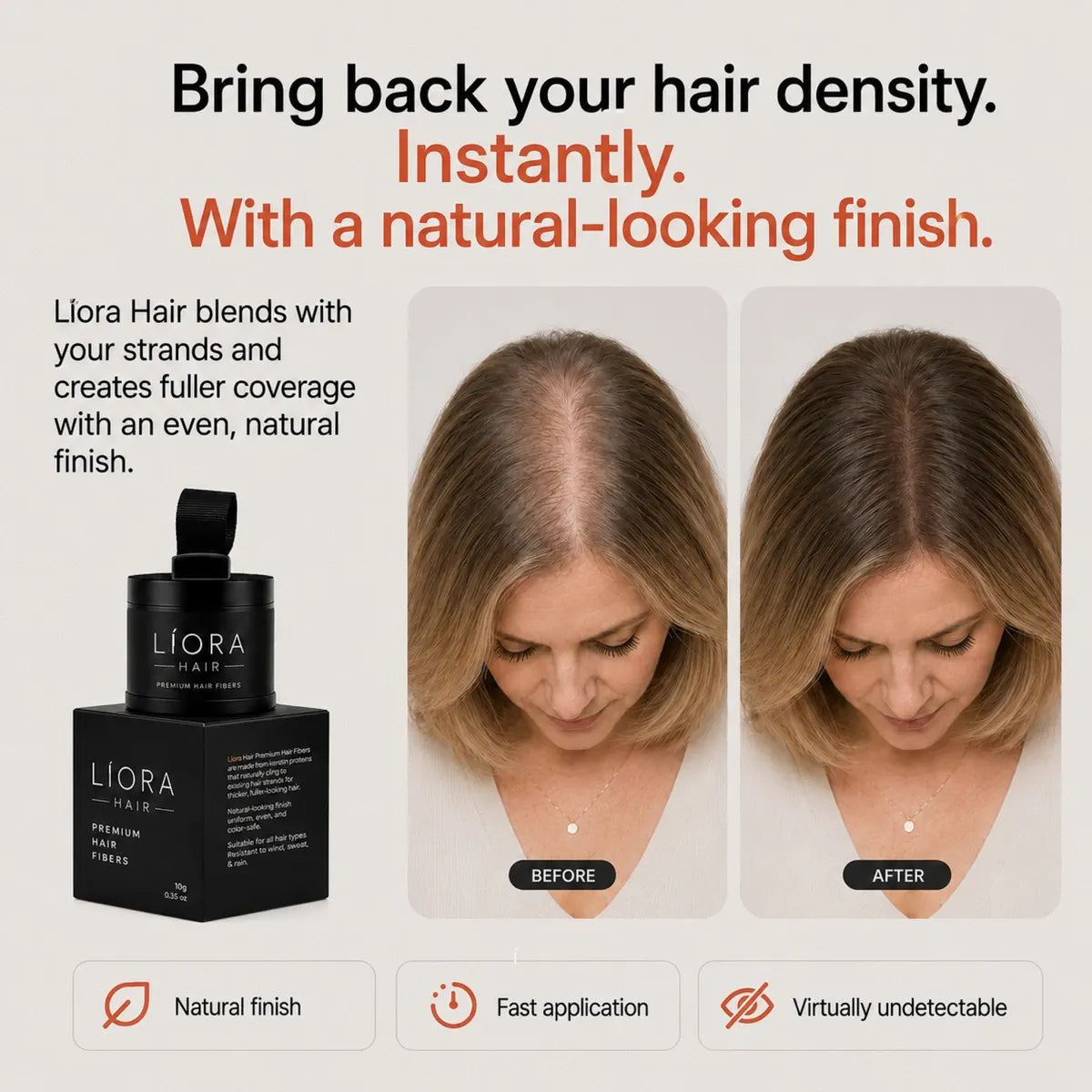 Líora Hair — before and after, fuller-looking hair