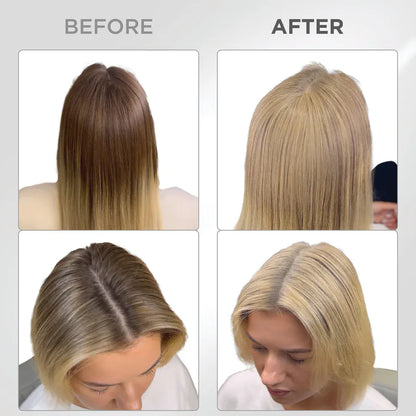 Líora Hair — before and after, parting volume on light blonde hair